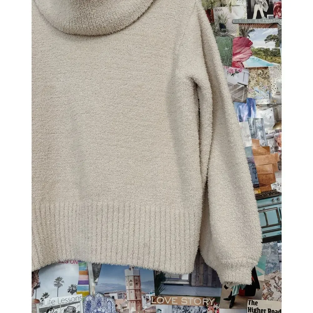 Cream Kaisley Fuzzy Turtleneck Puff Sleeve Sweater S - Picture 2 of 4